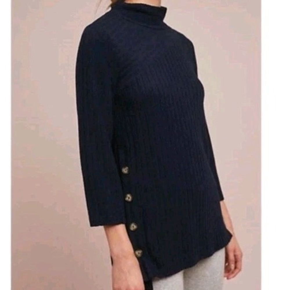 Anthropologie Saturday Sunday Sweater‎  Mock Neck Ribbed Navy Blue Top Womens L